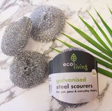 Galvanised Steel Scourers - Pack of 3, Ecoliving, The Clean Market