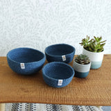 Mini Jute Bowls - Set of 3 - Denim, Green Pioneer, The Clean Market