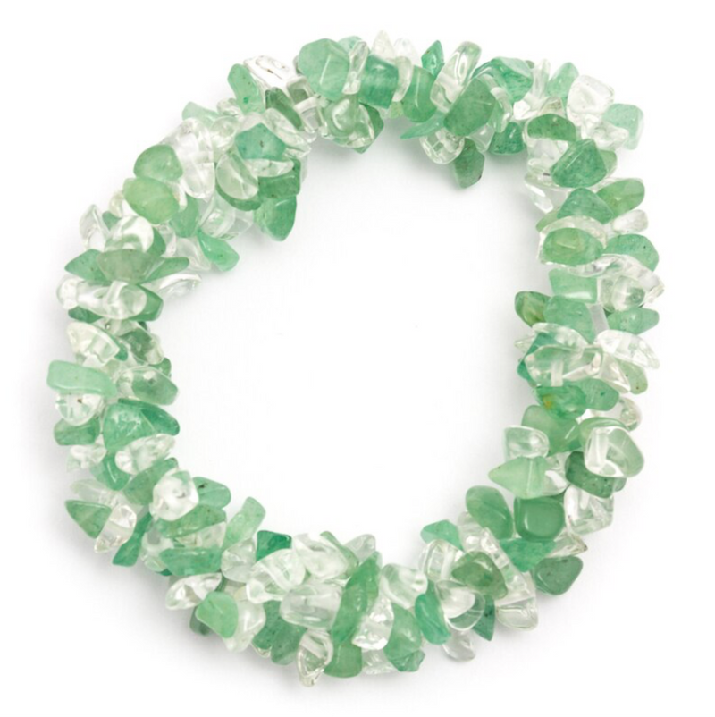 Crystal Chunky Elasticated Bracelet Green Aventurine Clear