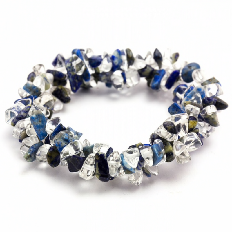 Crystal Chunky Elasticated Bracelet - Lapis Lazuli & Clear Quartz, Holistic Trader, The Clean Market  