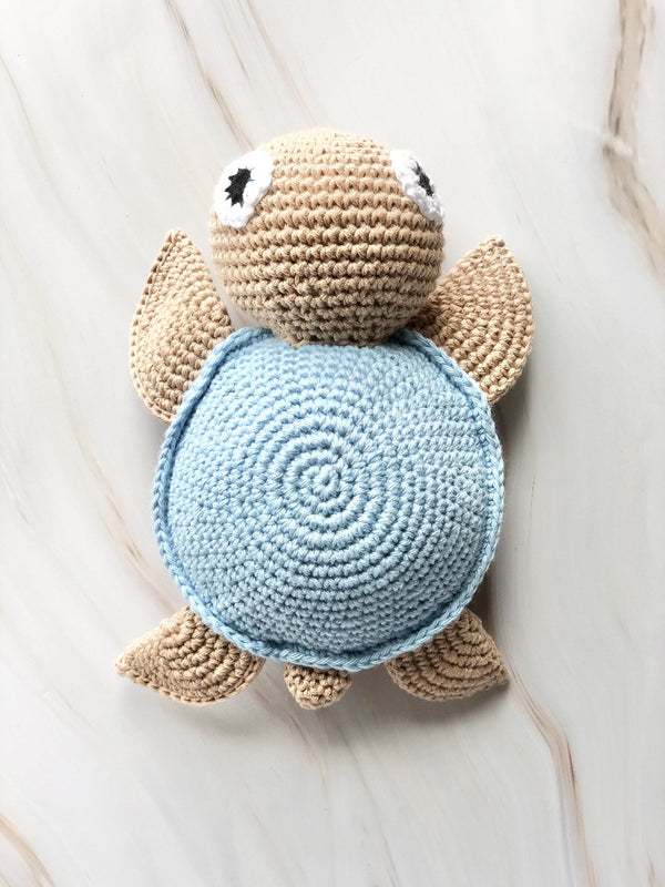Handmade Crochet Squeakable Turtle - Blue, The Clean Market, The Clean Market  