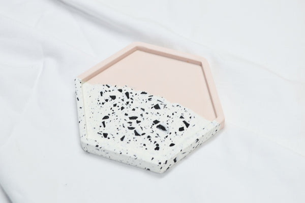 Terrazzo Hexagon Coaster - Pink & Monochrome, Made by Paulina, The Clean Market  