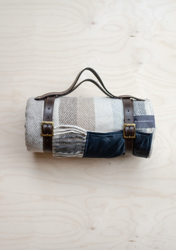 Recycled Wool Waterproof Picnic Blanket - Natural Stripe Herringbone, The Tartan Blanket Co, The Clean Market  