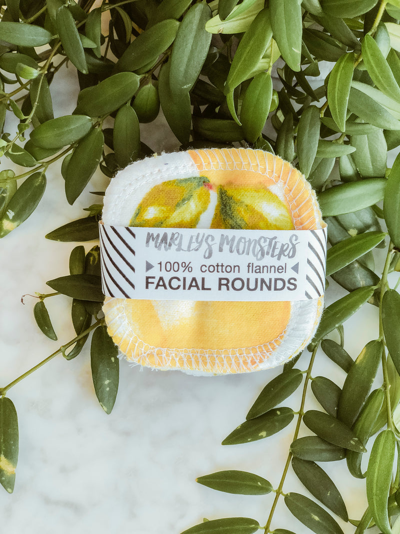 Reusable Facial Rounds (Pack of 20) - Vintage lemons, Marley's Monsters, The Clean Market  