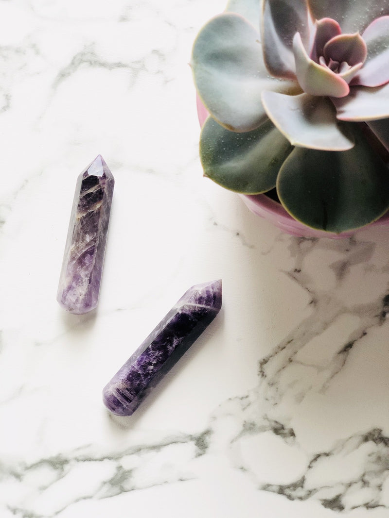 6 Faceted Massage Wand - Banded Amethyst, Holistic Trader, The Clean Market  
