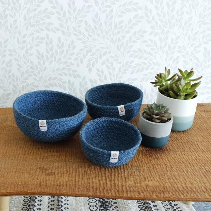 Mini Jute Bowls - Set of 3 - Denim, Green Pioneer, The Clean Market  