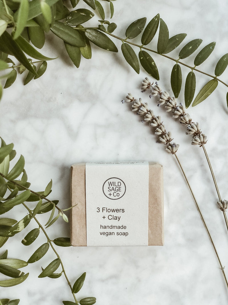 Handmade Natural Soap - 3 Flowers & Clay, Wild Sage + Co, The Clean Market  